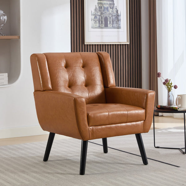 English Elm Modern Soft Leather Accent Chair with Ergonomic PU Upholstery, Solid Wood Black Legs, 250lb Capacity, Compact Living Room Seat W676P174742