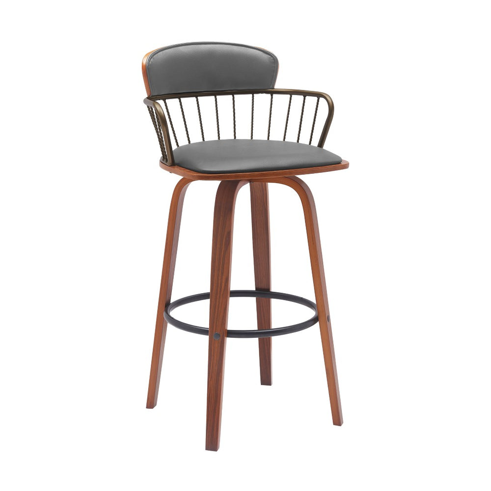 English Elm Willow Swivel Barstool Walnut Frame with Faux Leather Seat for Kitchen Island or Home Bar B2736P464840