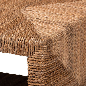 English Elm Round Handwoven Rattan Drum Side Table Organic Wicker Accent for Living or Sunroom B2750P467769