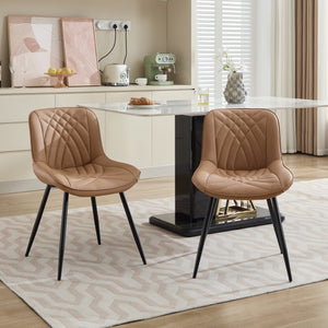 English Elm Dining Chairs Mid Century Modern Set of 2 with Curved Back Support, Perforated PU Upholstery, Cushioned Comfort and Floor-Protecting Adjustable Leg Caps khaki W1143P254985