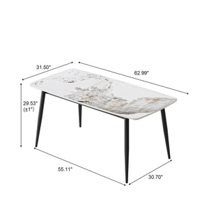 English Elm 62.99" Modern Artificial Stone White Pandora Dining Table With Curved Edges For 6 - Chic Design! W1535S00499