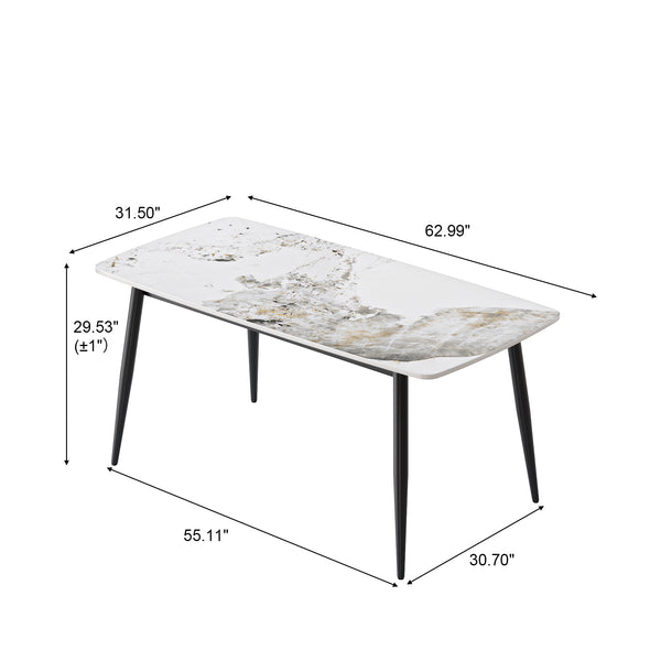 English Elm 62.99" Modern Artificial Stone White Pandora Dining Table With Curved Edges For 6 - Chic Design! W1535S00499