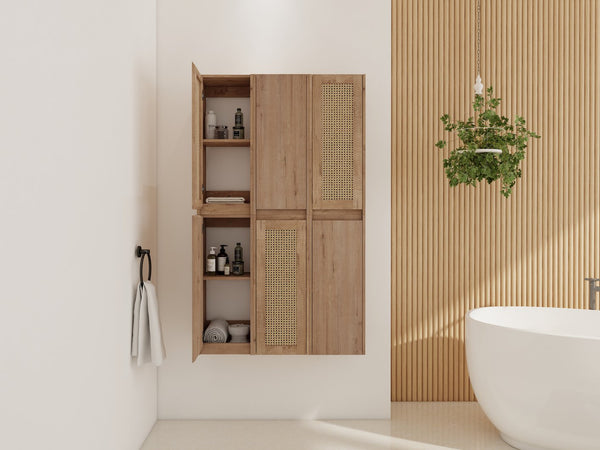 English Elm 36" Bathroom Side Cabinet - Wall-Mounted Floating Design With Soft-Close Doors & Versatile Storage W999S00341