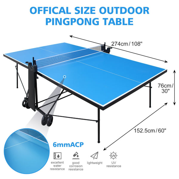 English Elm Offical Regulation Foldable Outdoor Ping Pong Table with Wheels Net Paddles Balls W1408P436372