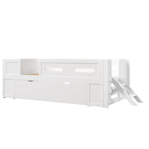 English Elm Wood Twin Platform Bed for Kids with Fence Guardrail and Under Storage Drawer White N709P385777K