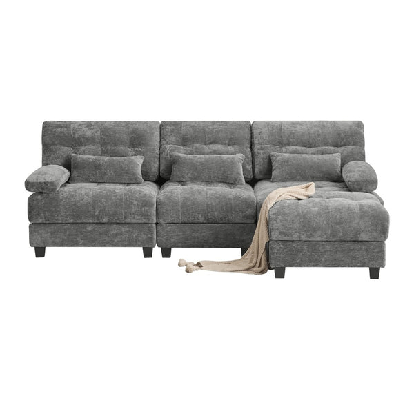 English Elm Ottoman and Chenille Sofa Set with Adjustable Backrest for Relaxed Living Room Comfort Gray W2606P359228