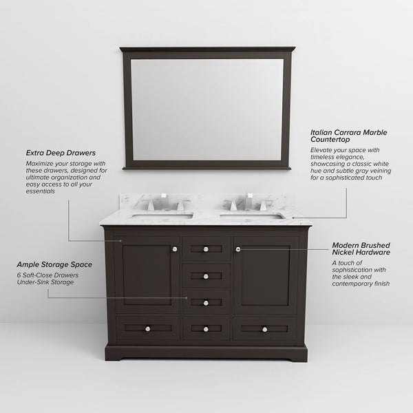 English Elm Espresso 48-inch Double Bath Vanity with Soft-Close Drawers, Solid Wood Frame, Ample Storage Shelf B2731P258194
