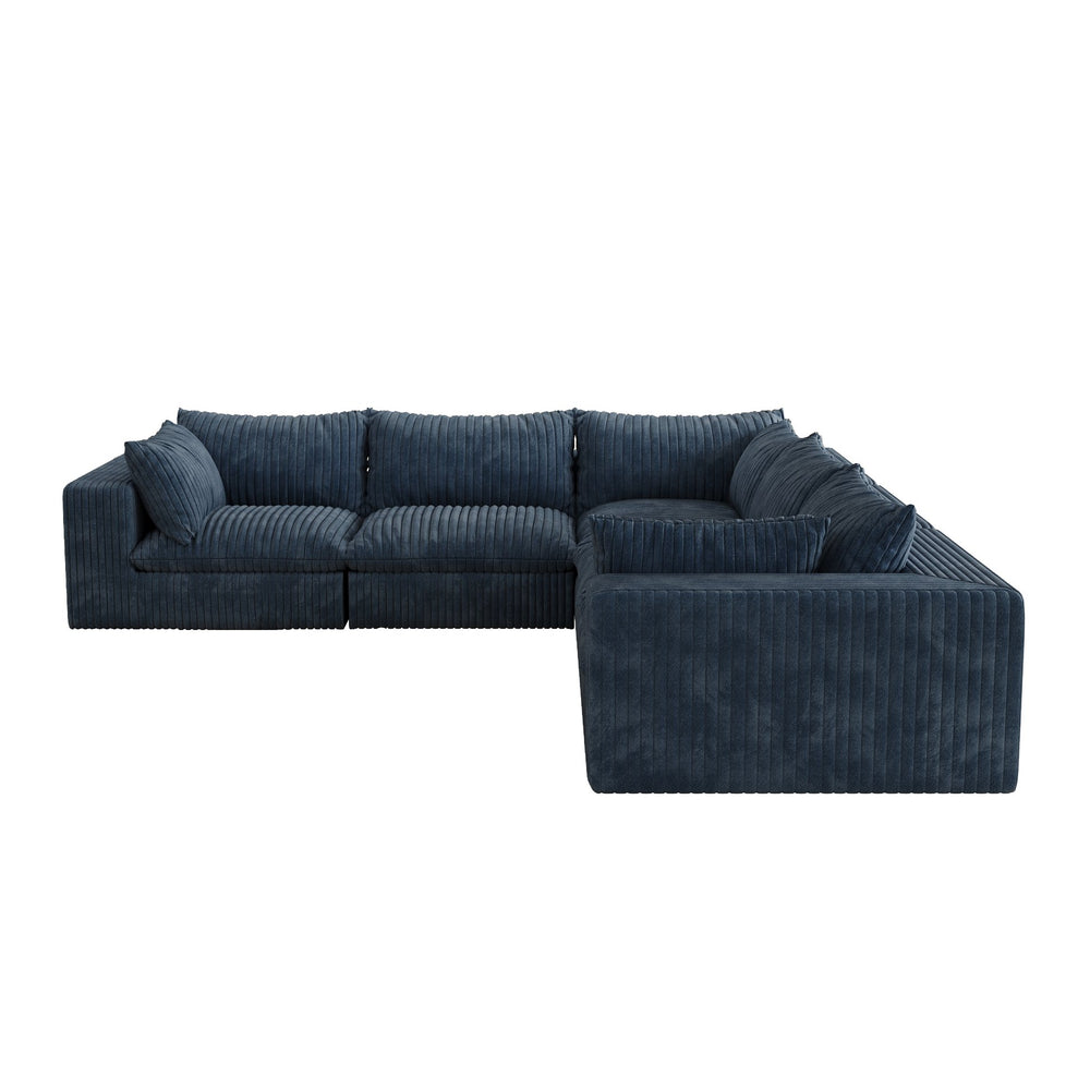 English Elm 118.2" Modular Cloud Sofa - Plush Corduroy Deep Seat Couch, No Assembly, Removable Cushions, Versatile Blue W2824S00089