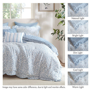 English Elm 5-piece King Comforter Set Soft Microfiber Printed Bedding with Coordinated Shams and Pillows Blue B035P482939