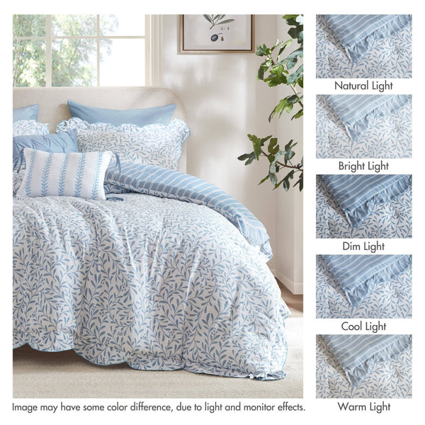 English Elm 5-piece Queen Microfiber Comforter Set Soft Printed Bedding with Decorative Pillows Blue B035P482938