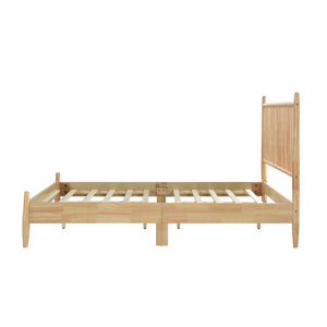 English Elm Mid-Century Queen Platform Bed with Vertical Slat Headboard, Low-Profile Wooden Frame, No Box Spring Needed Natural 60.25 L x 25 W x 6 H B011P211340