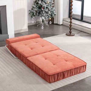 English Elm Green Chenille Floor Sofa Convertible Futon Chair with Modular Sleeping Support Orange W3612P376633