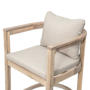 English Elm Christopher Knight Home® - Abaco Acacia Outdoor Barstool Set of 2 with Removable Gray Cushions, Rustic Curved Back Support Beige,Light White N775P294071G