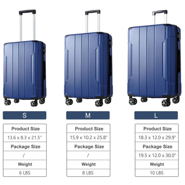 English Elm Luggage Set 3 Piece Abs Hard Shell Expandable Suitcase with Tsa Lock Spinner Wheels Blue N730P296765C