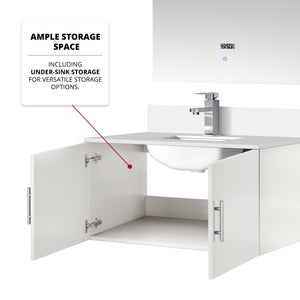 English Elm Glossy White Bath Vanity Set With Cultured Marble Top, Chrome Faucet & Led Mirror – Stylish & Durable B2731S01317