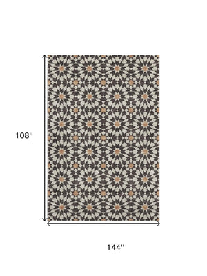 HomeRoots 9' X 12' Charcoal Silver & Copper Geometric Rug – Washable, UV-Protected, Stylish & Durable Design 662000