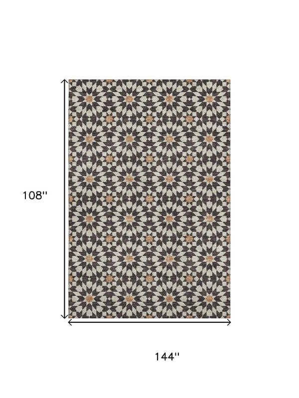 HomeRoots 9' X 12' Charcoal Silver & Copper Geometric Rug – Washable, UV-Protected, Stylish & Durable Design 662000