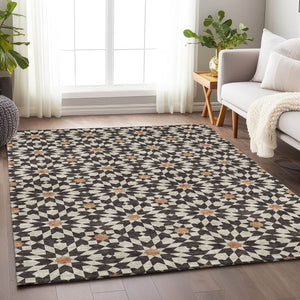 HomeRoots 9' X 12' Charcoal Silver & Copper Geometric Rug – Washable, UV-Protected, Stylish & Durable Design 662000