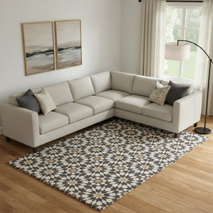 HomeRoots 9' X 12' Charcoal Silver & Copper Geometric Rug – Washable, UV-Protected, Stylish & Durable Design 662000