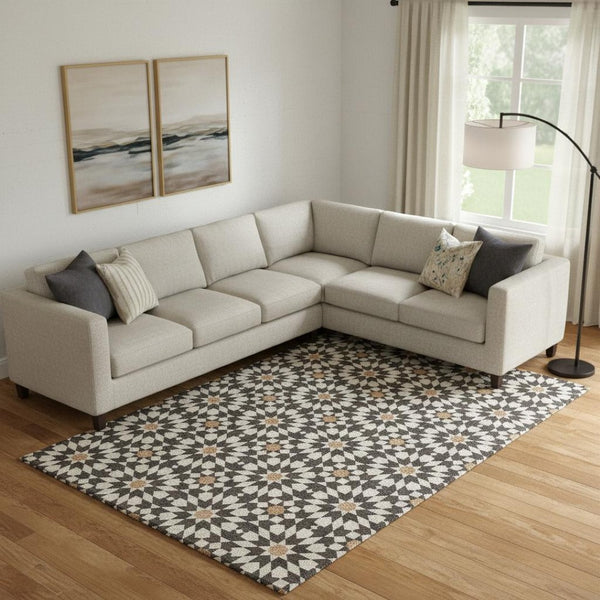 HomeRoots 9' X 12' Charcoal Silver & Copper Geometric Rug – Washable, UV-Protected, Stylish & Durable Design 662000