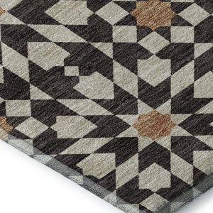 HomeRoots 9' X 12' Charcoal Silver & Copper Geometric Rug – Washable, UV-Protected, Stylish & Durable Design 662000