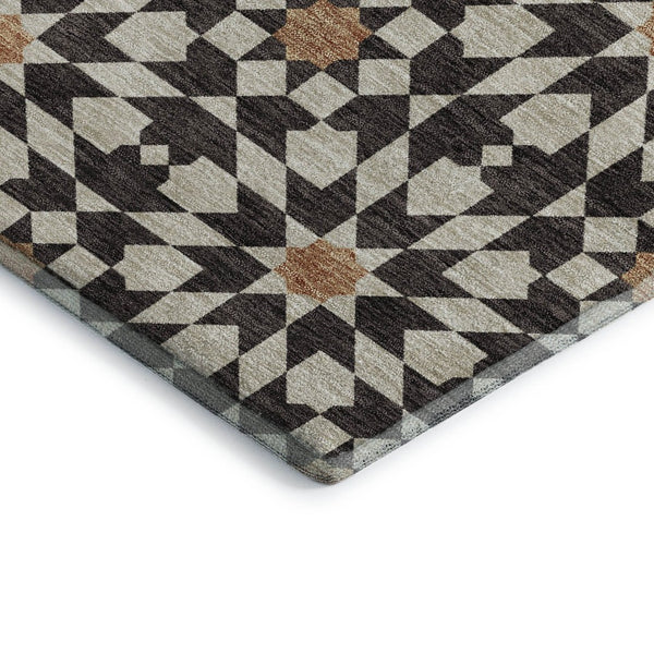 HomeRoots 9' X 12' Charcoal Silver & Copper Geometric Rug – Washable, UV-Protected, Stylish & Durable Design 662000