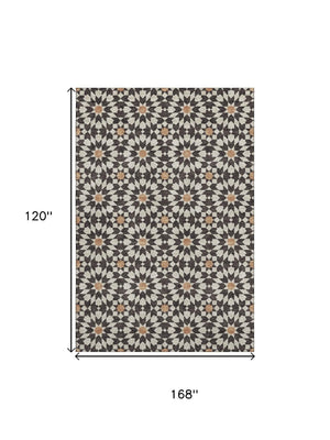 HomeRoots 10' X 14' Charcoal Silver & Copper Geometric Area Rug - Durable, Washable, UV-Protected Elegance 662001