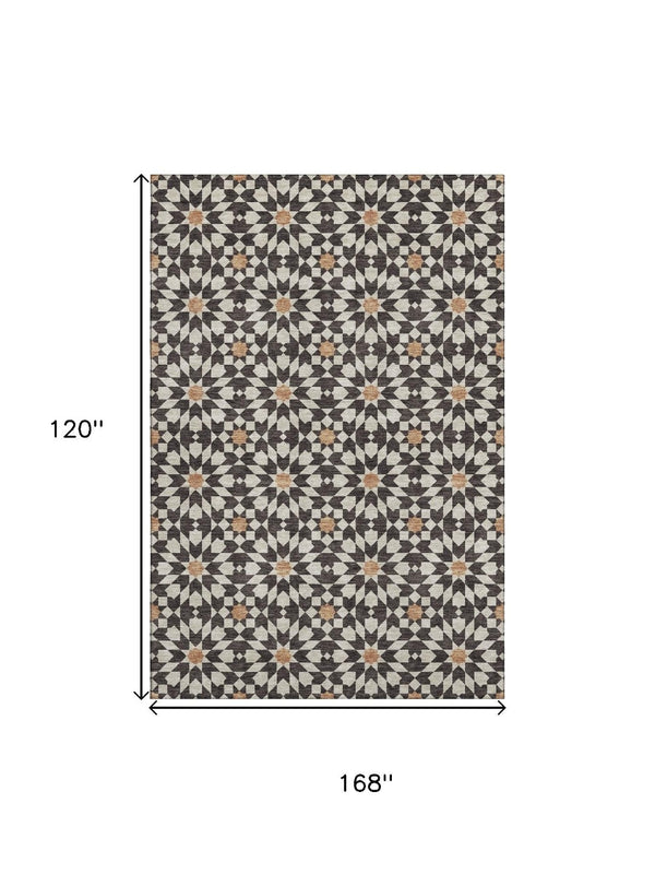 HomeRoots 10' X 14' Charcoal Silver & Copper Geometric Area Rug - Durable, Washable, UV-Protected Elegance 662001
