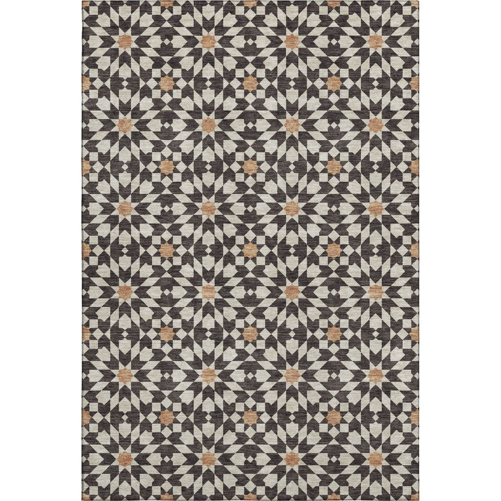HomeRoots 10' X 14' Charcoal Silver & Copper Geometric Area Rug - Durable, Washable, UV-Protected Elegance 662001