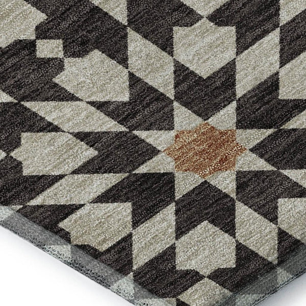 HomeRoots 10' X 14' Charcoal Silver & Copper Geometric Area Rug - Durable, Washable, UV-Protected Elegance 662001