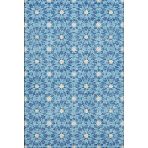 HomeRoots 5' X 8' Denim Blue & Ivory Geometric Area Rug - Washable, UV-Protected, Stain-Resistant Design! 662009