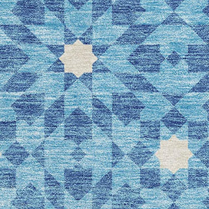 HomeRoots 5' X 8' Denim Blue & Ivory Geometric Area Rug - Washable, UV-Protected, Stain-Resistant Design! 662009