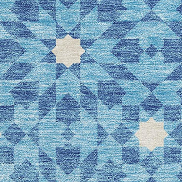 HomeRoots 5' X 8' Denim Blue & Ivory Geometric Area Rug - Washable, UV-Protected, Stain-Resistant Design! 662009