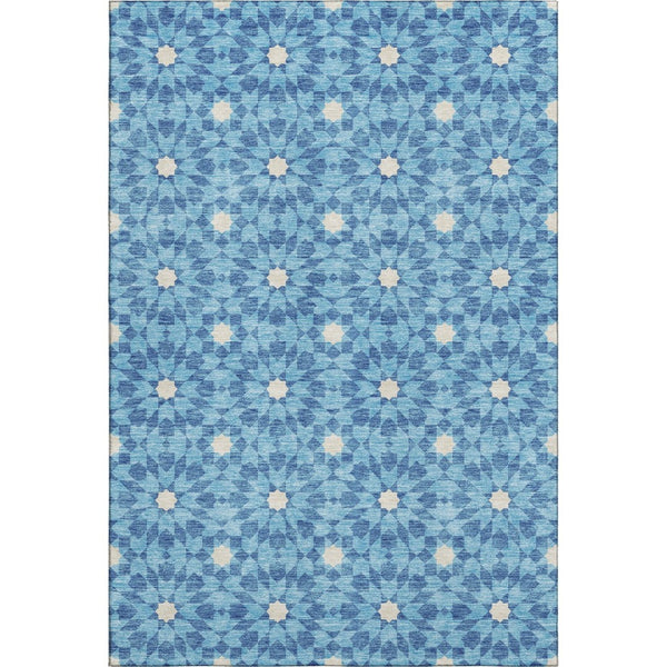 HomeRoots 8' X 10' Denim Blue & Ivory Geometric Area Rug - Washable, UV-Protected, Durable & Stylish Design 662011