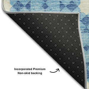 HomeRoots 8' X 10' Denim Blue & Ivory Geometric Area Rug - Washable, UV-Protected, Durable & Stylish Design 662011