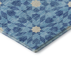 HomeRoots 8' X 10' Denim Blue & Ivory Geometric Area Rug - Washable, UV-Protected, Durable & Stylish Design 662011