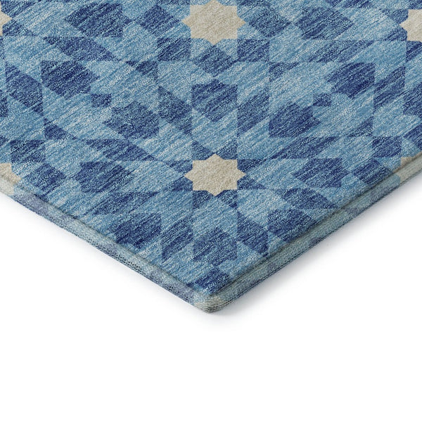 HomeRoots 8' X 10' Denim Blue & Ivory Geometric Area Rug - Washable, UV-Protected, Durable & Stylish Design 662011