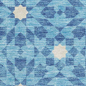 HomeRoots 8' X 10' Denim Blue & Ivory Geometric Area Rug - Washable, UV-Protected, Durable & Stylish Design 662011