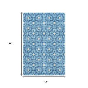 HomeRoots 9' X 12' Denim Blue & Ivory Geometric Area Rug - Durable, Stain-Resistant, UV Protected Design! 662012