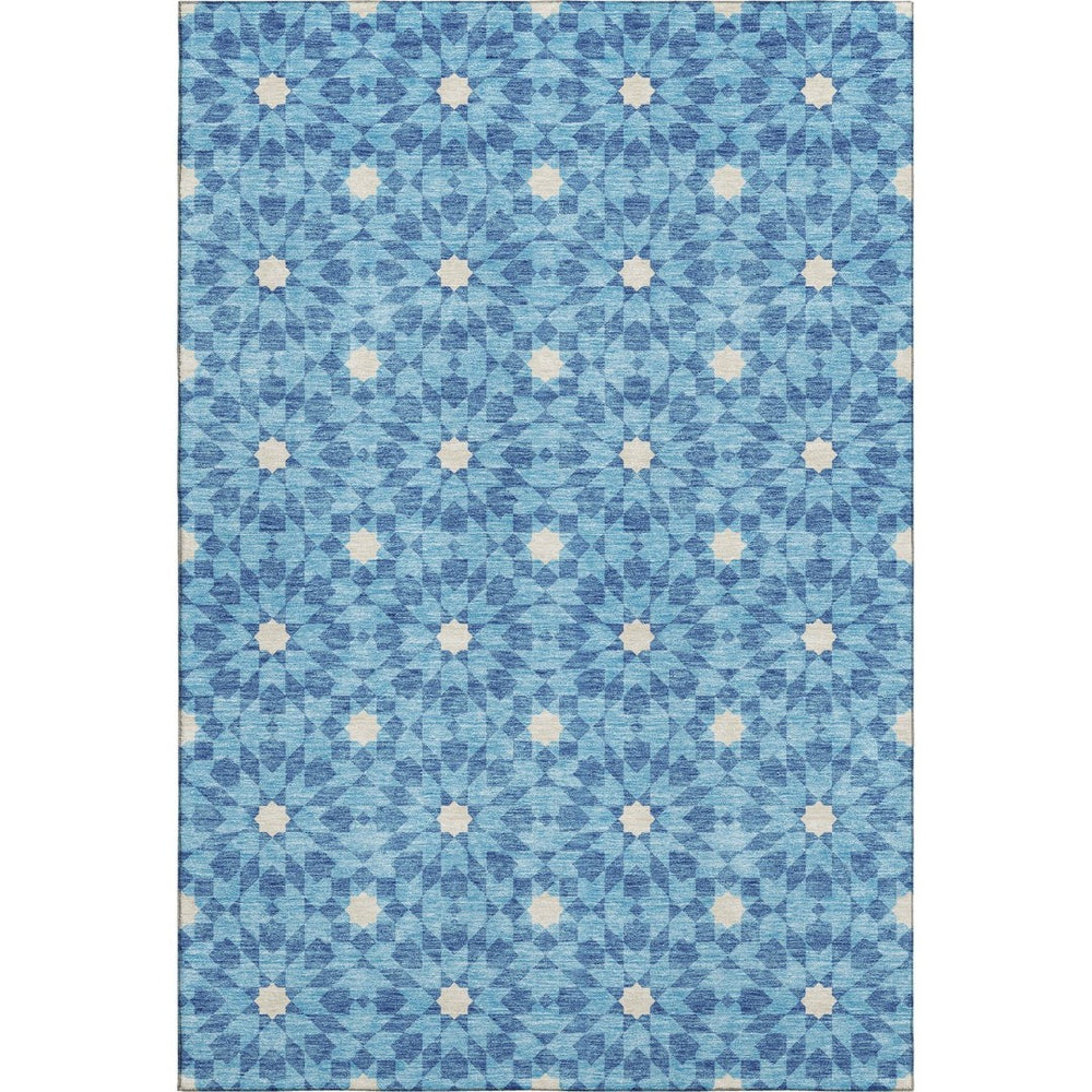 HomeRoots 9' X 12' Denim Blue & Ivory Geometric Area Rug - Durable, Stain-Resistant, UV Protected Design! 662012