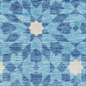 HomeRoots 9' X 12' Denim Blue & Ivory Geometric Area Rug - Durable, Stain-Resistant, UV Protected Design! 662012