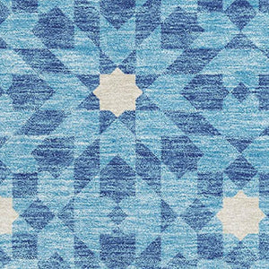 HomeRoots 10' X 14' Denim Blue Geometric Area Rug - Stain-Resistant, UV Protected & Machine-Washable Style 662013