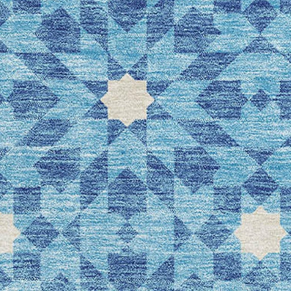 HomeRoots 10' X 14' Denim Blue Geometric Area Rug - Stain-Resistant, UV Protected & Machine-Washable Style 662013