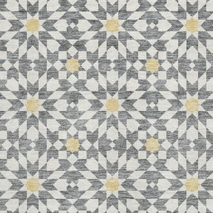 HomeRoots 5' X 8' Modern Gray Ivory and Gold Geometric Washable Area Rug - UV Protected, Stain Resistant Design 662015