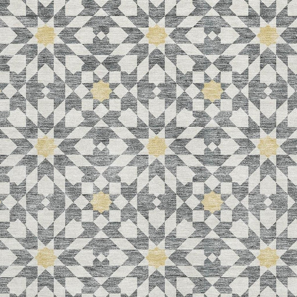 HomeRoots 5' X 8' Modern Gray Ivory and Gold Geometric Washable Area Rug - UV Protected, Stain Resistant Design 662015