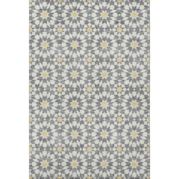 HomeRoots 8' X 10' Stylish Gray Ivory Gold Geometric Washable Area Rug with UV Protection for Modern Homes 662017