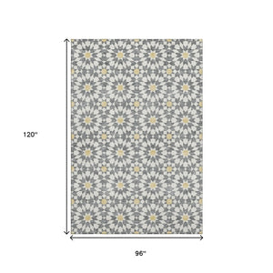 HomeRoots 8' X 10' Stylish Gray Ivory Gold Geometric Washable Area Rug with UV Protection for Modern Homes 662017