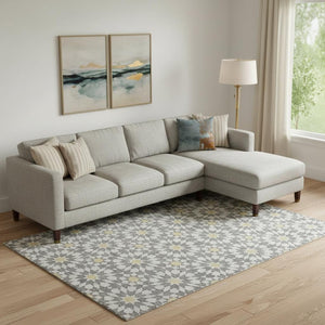 HomeRoots 9' X 12' Gray Ivory and Gold Geometric Area Rug - Washable, UV Protected, Modern Design for Homes 662018