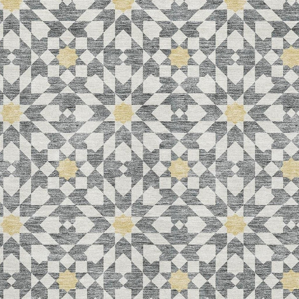 HomeRoots 9' X 12' Gray Ivory and Gold Geometric Area Rug - Washable, UV Protected, Modern Design for Homes 662018