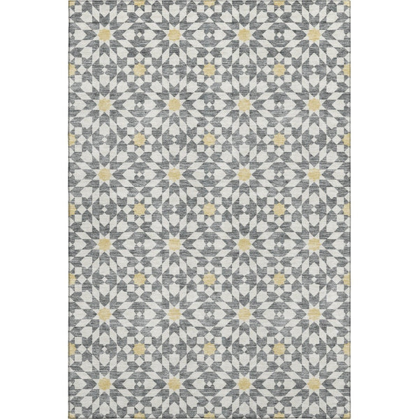 HomeRoots 10' Geometric Washable Area Rug in Gray, Ivory & Gold - UV Protected, Stain Resistant, Durable Design 662019